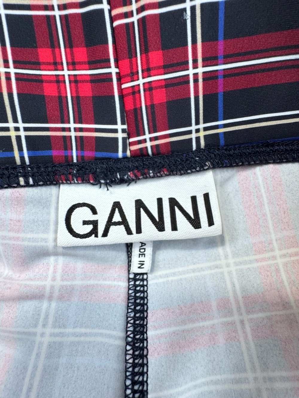 GANNI Plaid Leggings Women's Size 34 US 4 Navy Blue Red White Stretch Skinny - Picture 2 of 13